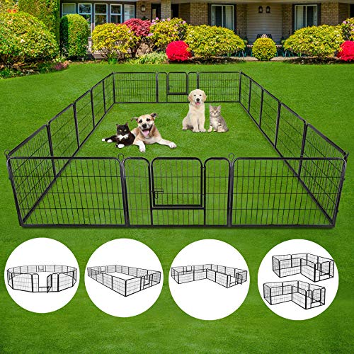 16 Panels 32 in Black Metal Pet Playpen E663318
