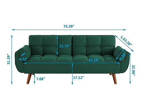 76 Inch Tufted Linen Fabric Convertible Sleeper Sofa with Adjustable Positions and Solid Wooden Legs, Yellow S337