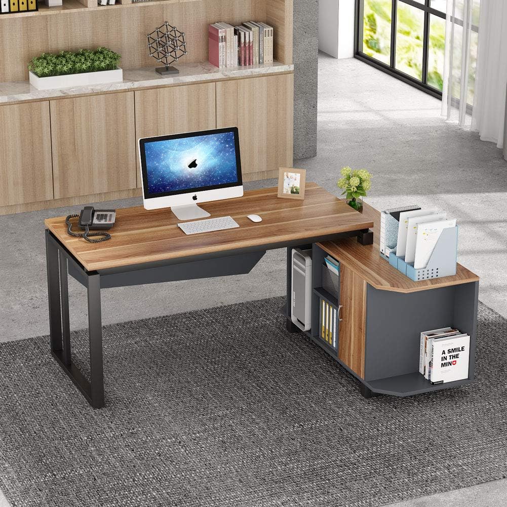 55 Inch L-Shaped Desk with File Cabinet C279