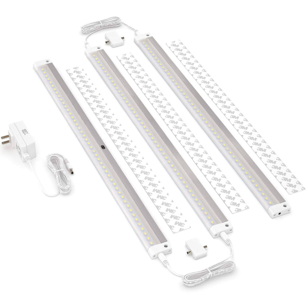 White Finish 3 Extra Long 20 inch Panels LED Dimmable Under Cabinet Lighting Kit O389086