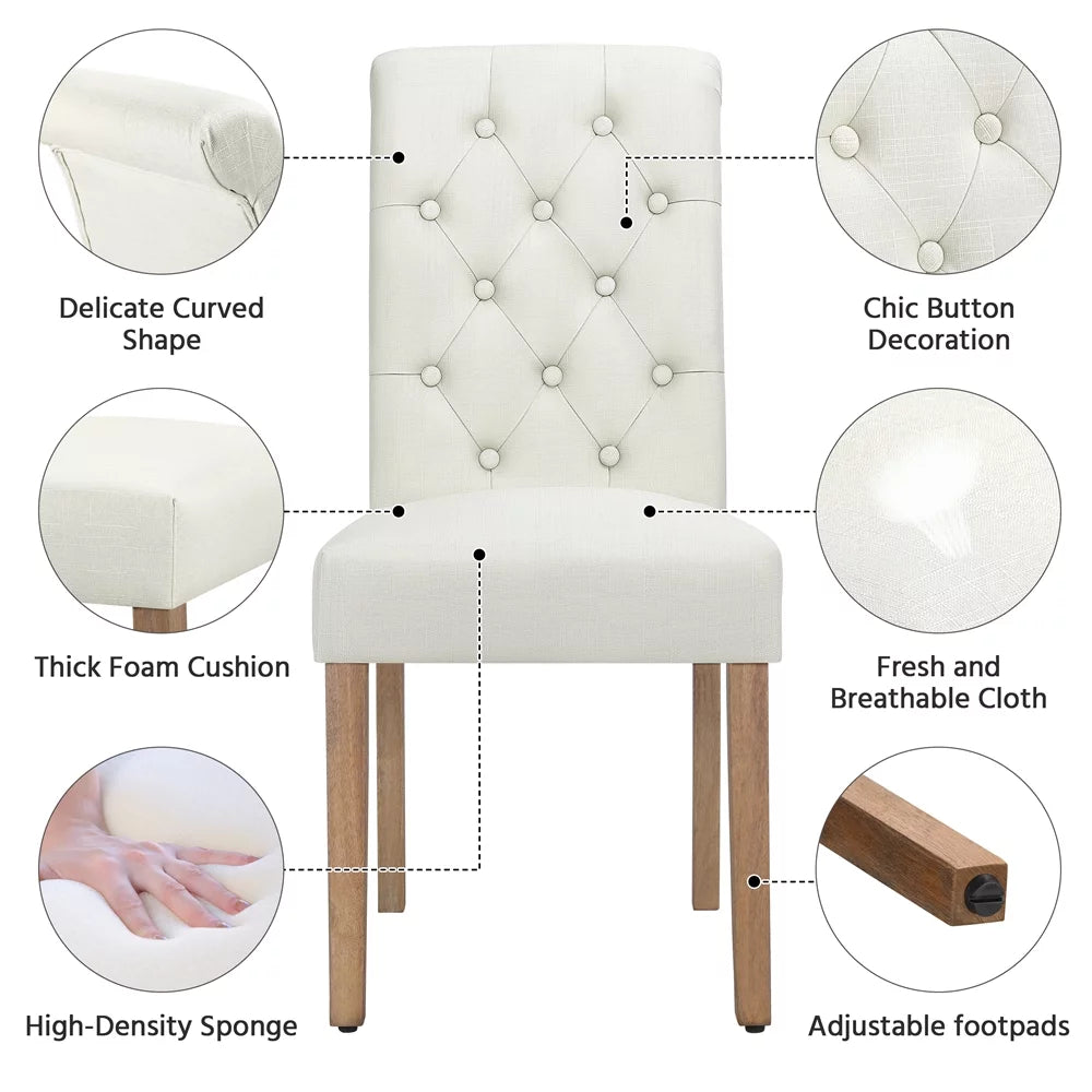 2pcs Beige Fabric Upholstered Tufted Dining Chairs L4443