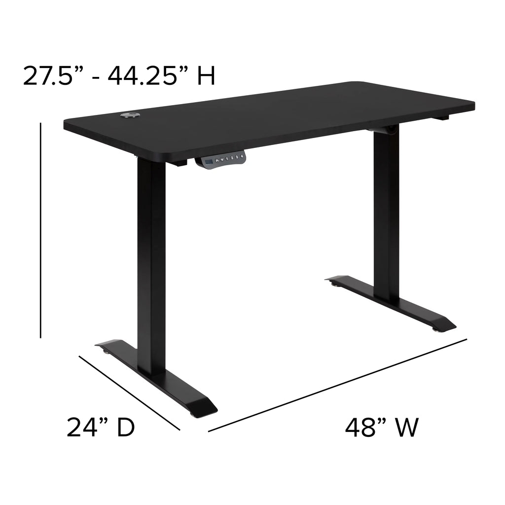 Electric Height Adjustable Standing Desk 48" Wide 24" Deep Black K828