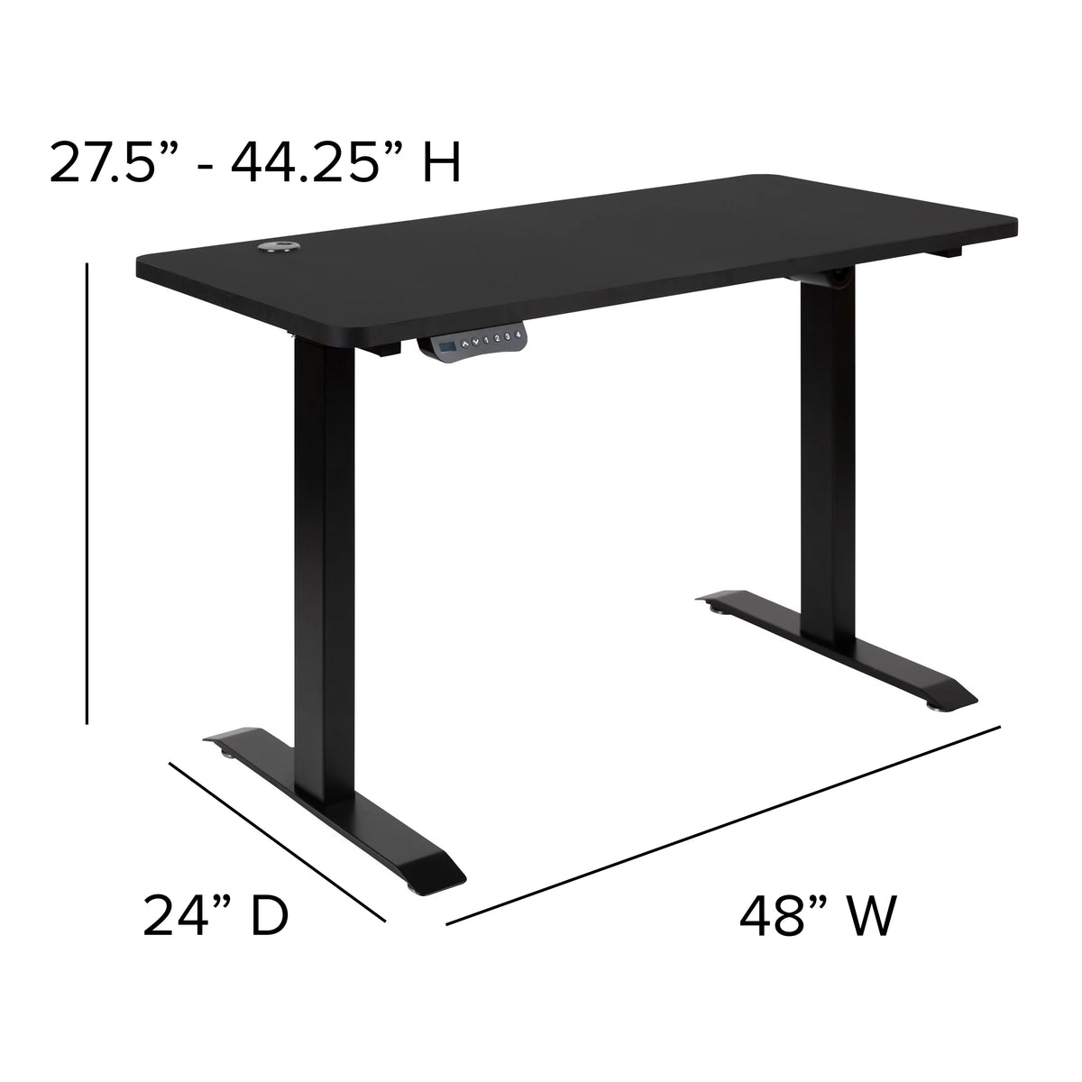 Electric Height Adjustable Standing Desk 48" Wide 24" Deep Black K828
