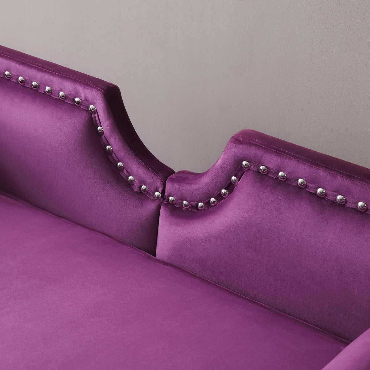 Purple Velvet Upholstered Loveseat with Removable Cushion Silver Metal Legs Y1365