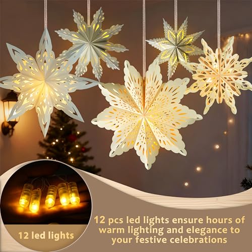 18Pcs 3D Paper Snowflake Lanterns with LED Lights G727442