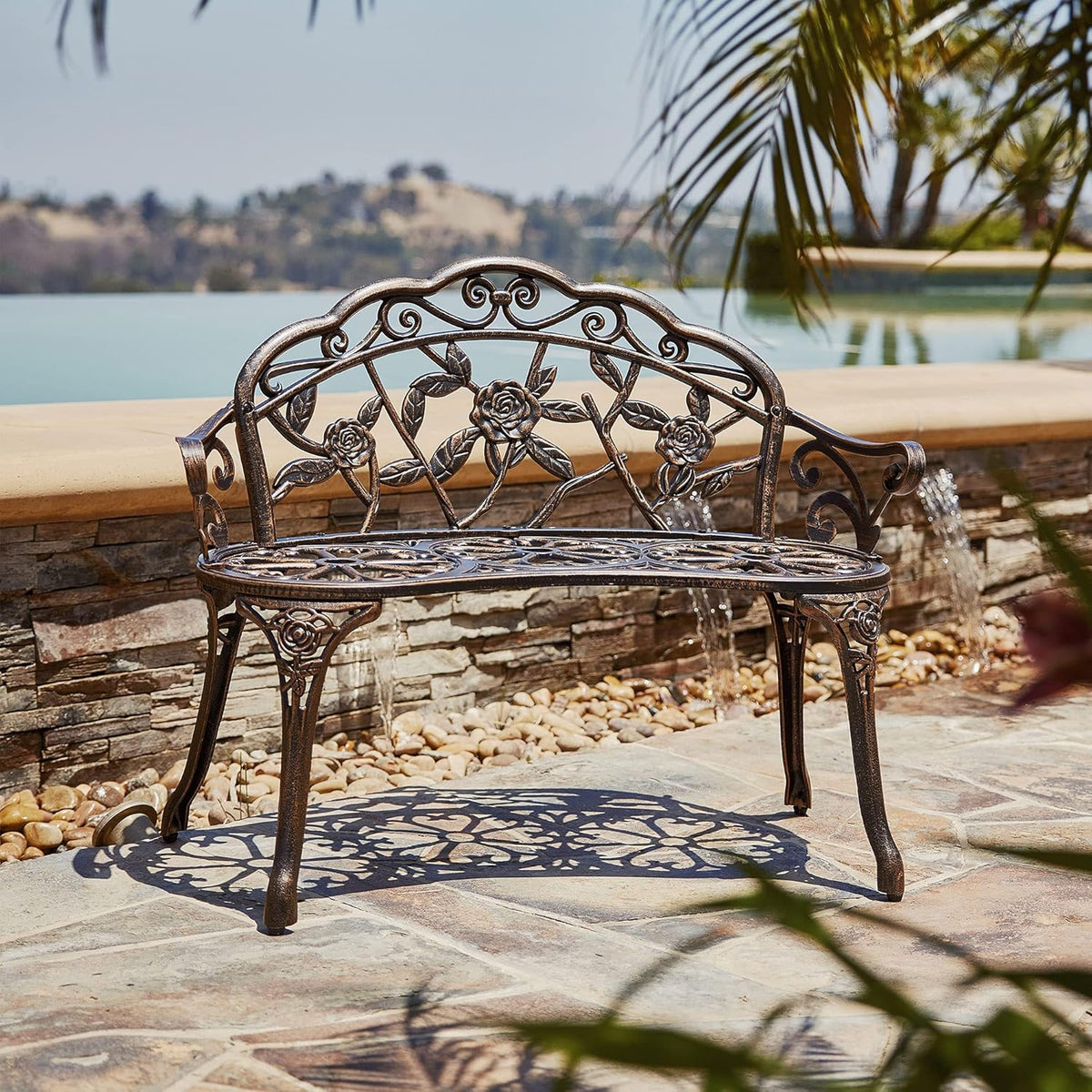 Antique Bronze Cast Iron Love Seat Bench O8188