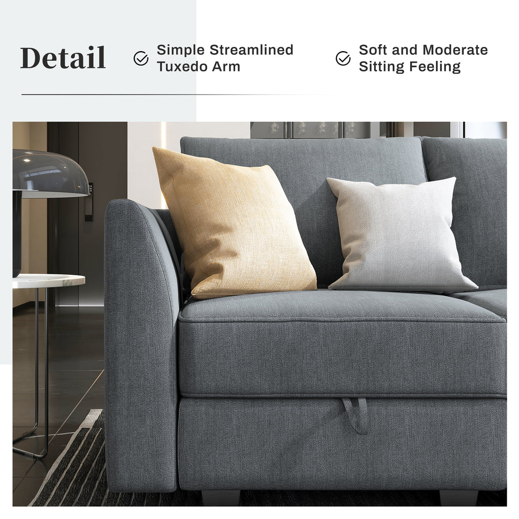 Bluish Grey Convertible Sleeper Sofa with Storage Ottomans V423