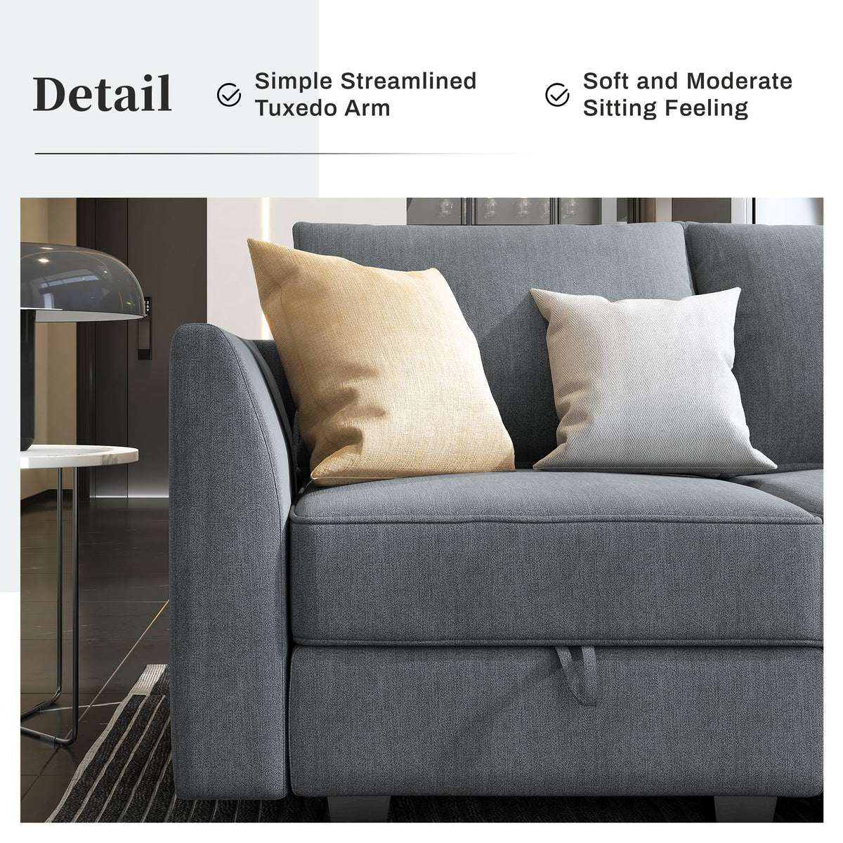 Bluish Grey Convertible Sleeper Sofa with Storage Ottomans V423