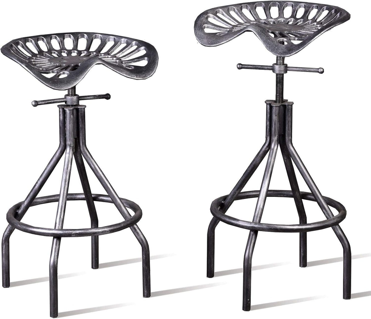 Industrial Cast Iron Adjustable Swivel Barstools Set of 2 R2634