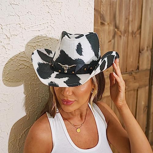Cow Print Straw Cowboy Hat P684045
