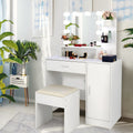 White Makeup Vanity Desk with Lighted Mirror and Stool Y953876