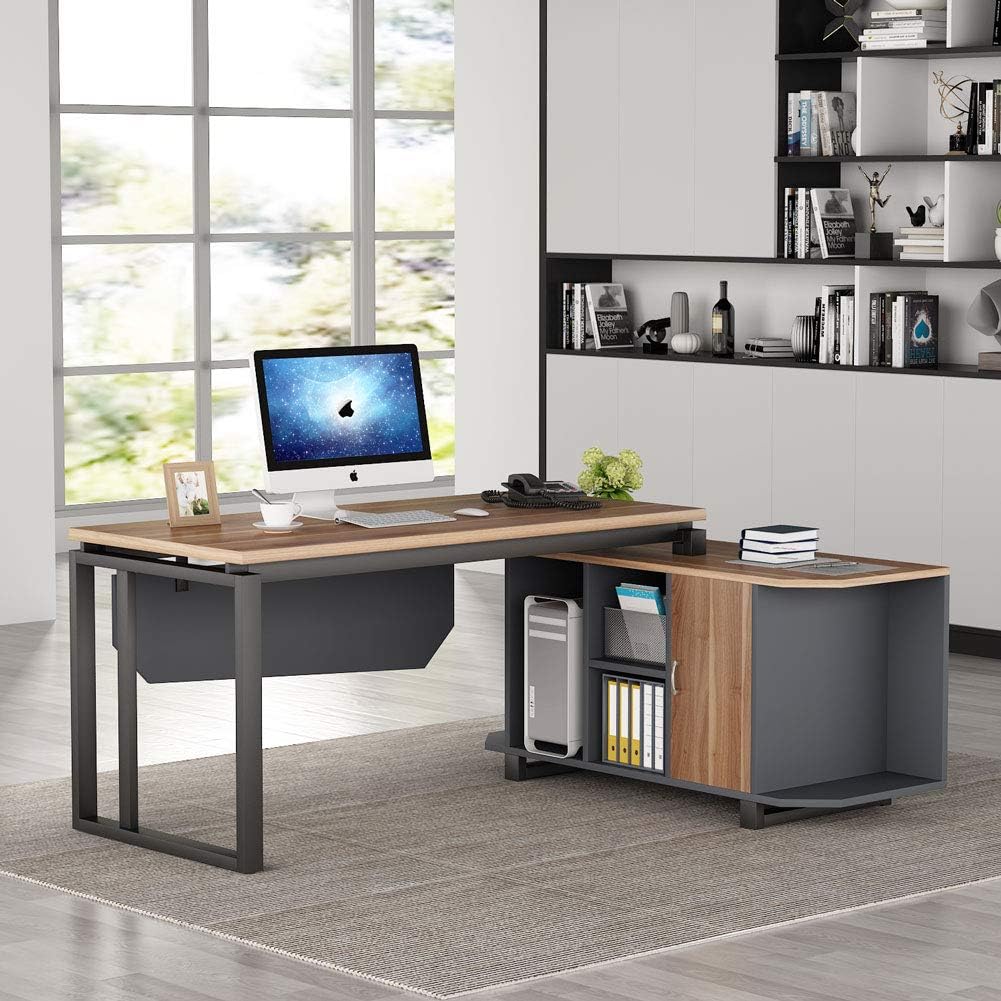 55 Inch L-Shaped Desk with File Cabinet C279