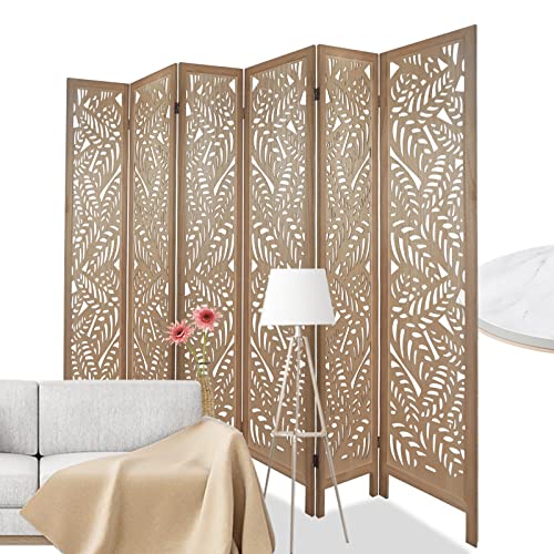 Light Brown 6 Panel Folding Wood Room Divider E322445
