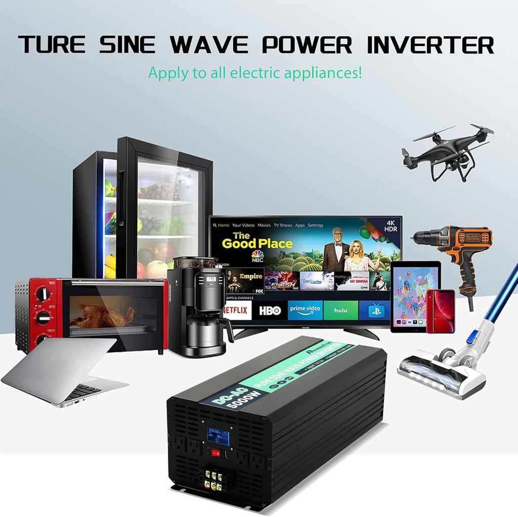 5000W Pure Sine Wave Power Inverter 12V DC to 110V AC with Wireless Remote Control LCD Display G4137