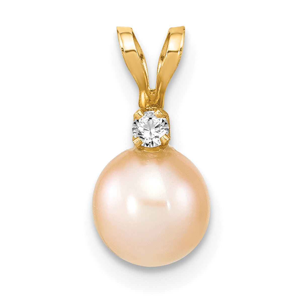 14K Yellow Gold Pink Freshwater Cultured Pearl Diamond Pendant Charm Necklace 18'' U3043