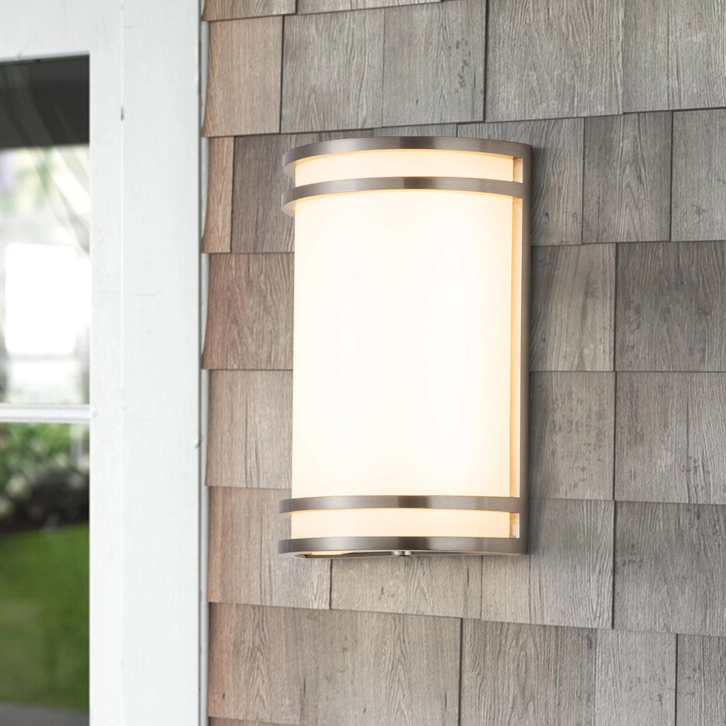 1-Light Brushed Nickel LED Outdoor Wall Light with Acrylic Shade L4329