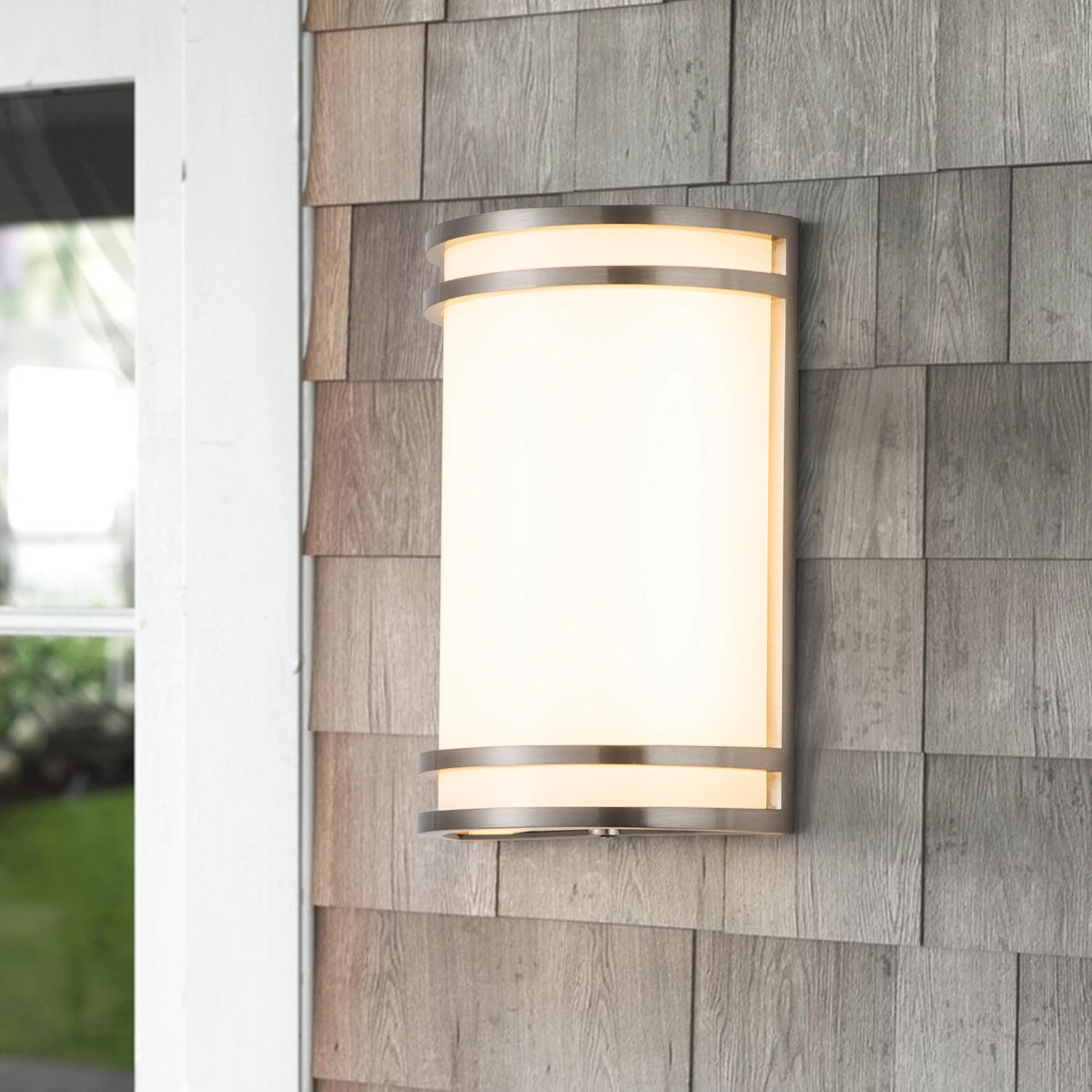 1-Light Brushed Nickel LED Outdoor Wall Light with Acrylic Shade L4329