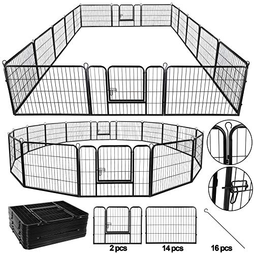 16 Panels 32 in Black Metal Pet Playpen E663318