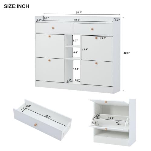Black 4 Flip 2-Tier Storage Organizer with Drawers Shoe Rack M4072