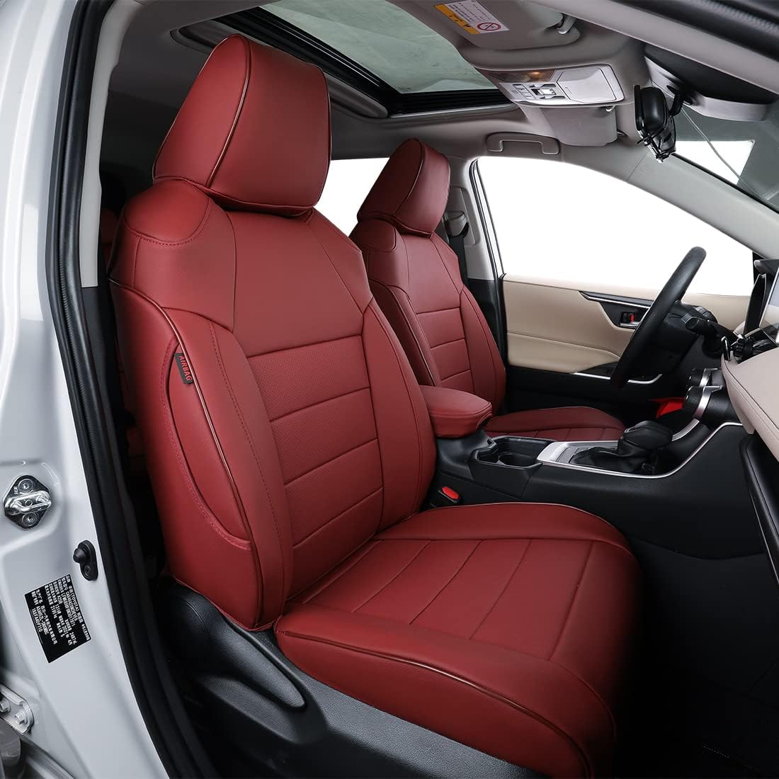 Custom Fit Full Set Car Seat Covers Leatherette Black with Red Piping H659759