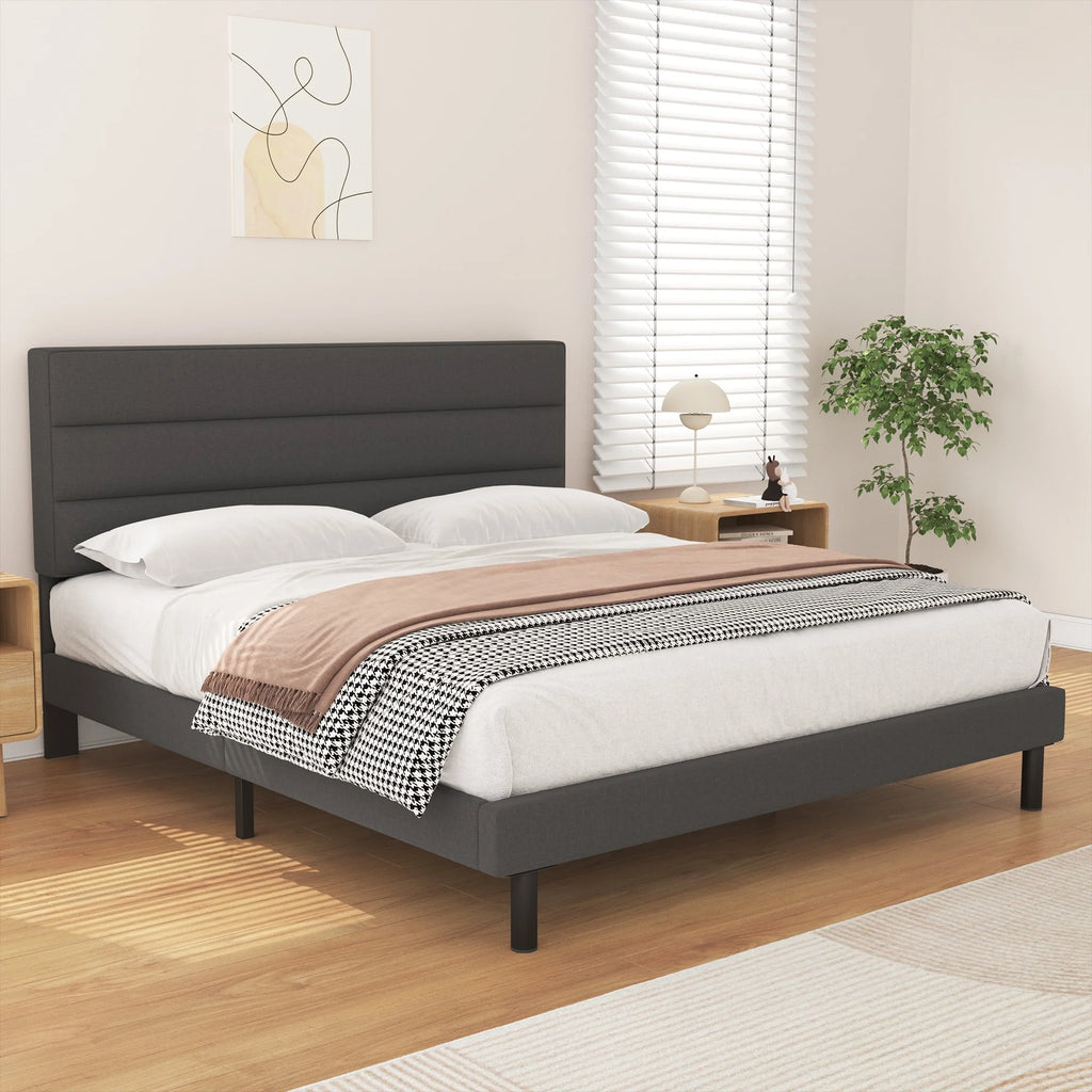 Twin Size Light Gray Upholstered Platform Bed Frame O974718