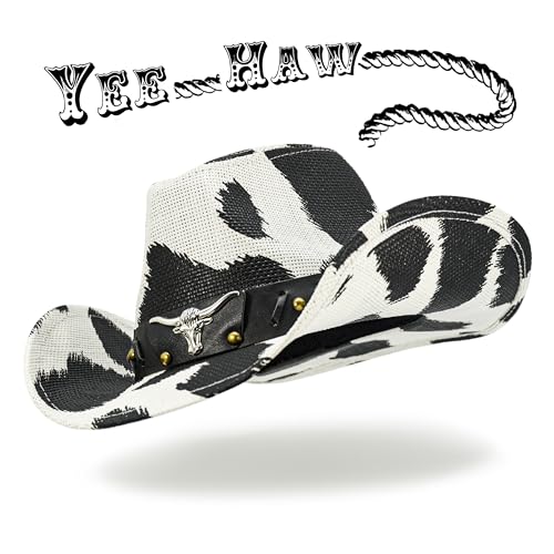Cow Print Straw Cowboy Hat P684045
