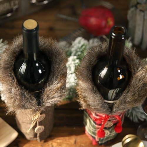 4Pcs Christmas Wine Bottle Cover Linen Plaid V9554