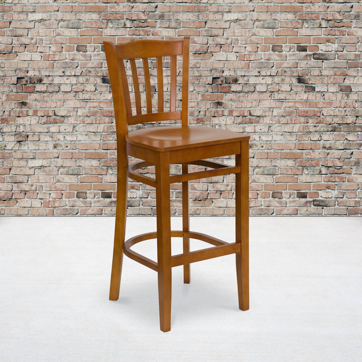Mahogany Wood Vertical Slat Back Barstool E64199