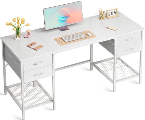 Rustic Brown 55 Inch Computer Desk with 4 Drawers and Mesh Shelf Y130