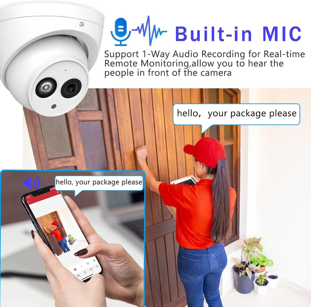 6MP PoE IP Security Camera Outdoor with Built-in-Mic, 3.6mm All-Metal Dome, 164ft IR Night Vision, IP67 H.265+ WDR 3D DNR X5804