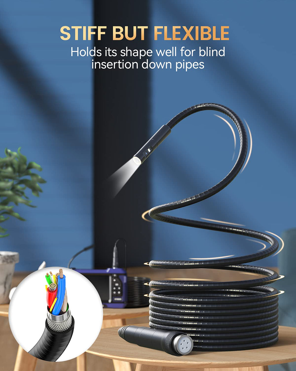 Waterproof Flexible Cable Industrial Endoscope with 5 IPS Color Screen F1584
