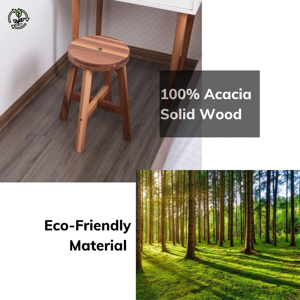 Acacia Wood 18 Inch Round Stool E736738