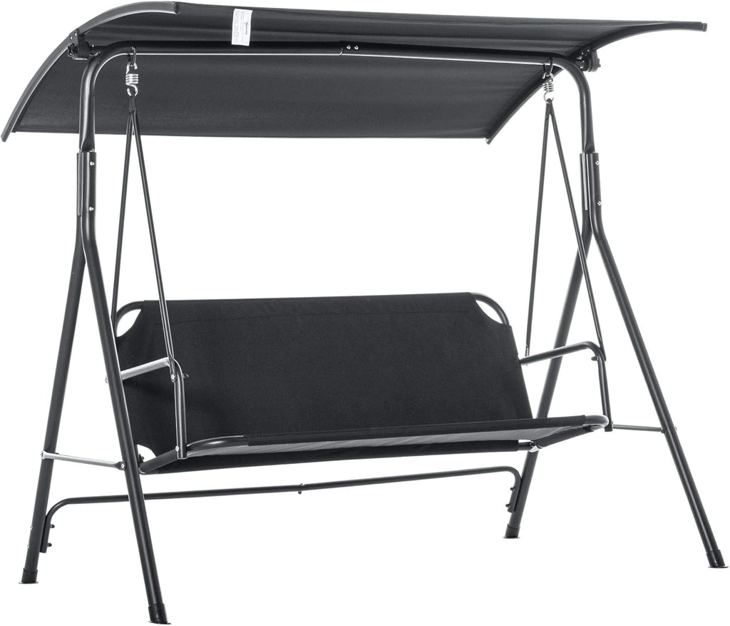 Black 3-Person Outdoor Swing with Adjustable Tilt Canopy I435