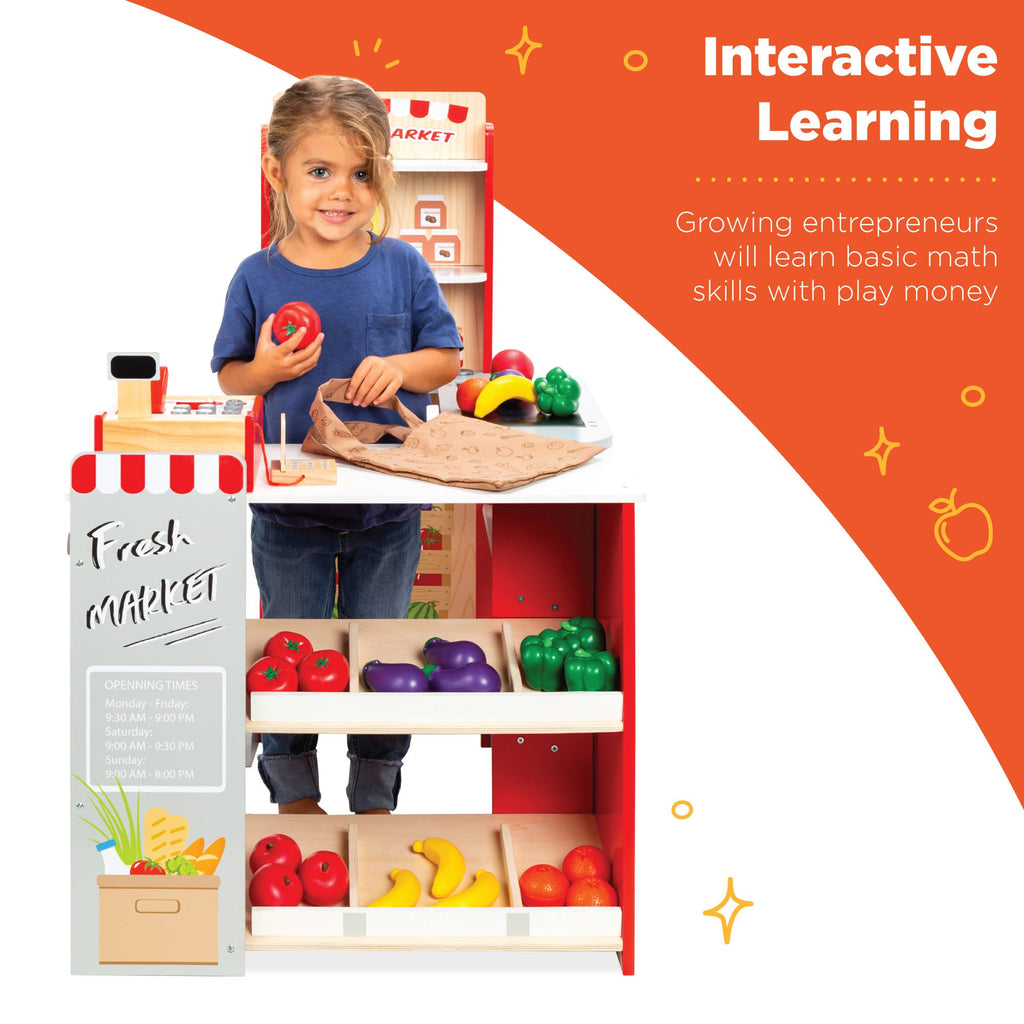 Pretend Play Grocery Store Supermarket Set with Working Conveyor, Cash Register, Play Food, Chalkboard G4732