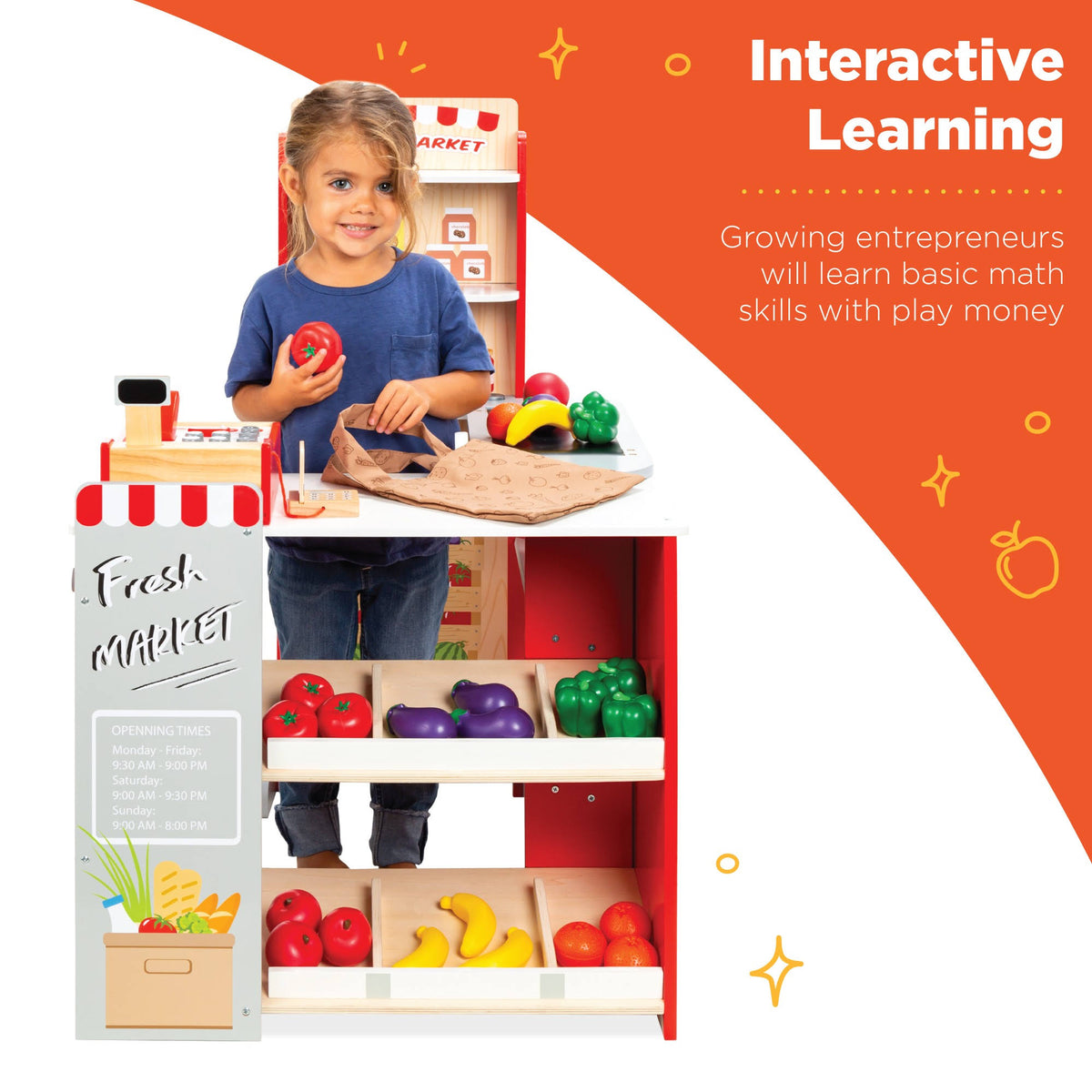 Pretend Play Grocery Store Supermarket Set with Working Conveyor, Cash Register, Play Food, Chalkboard G4732
