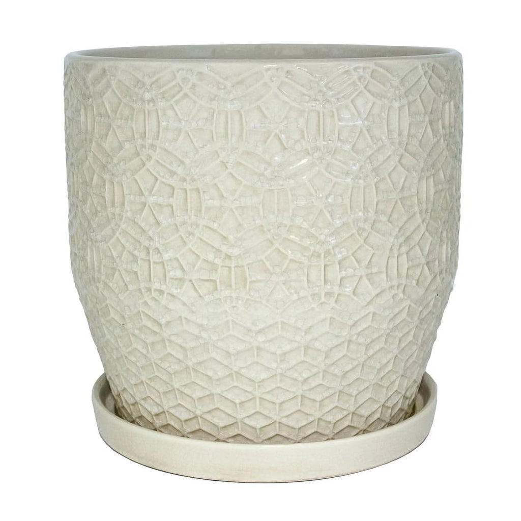 10" Round White Ceramic Planter F969