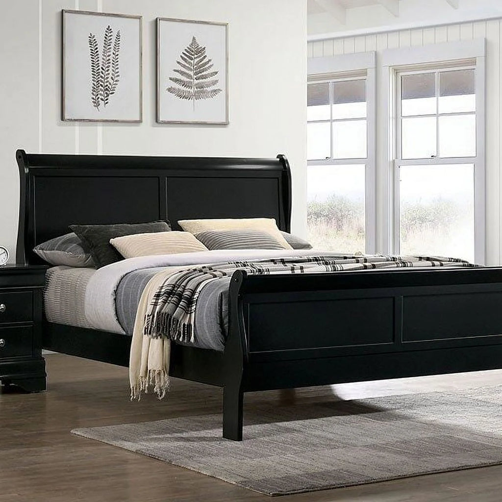 1pc Eastern King Size Black Solid Wood Bedframe F70502