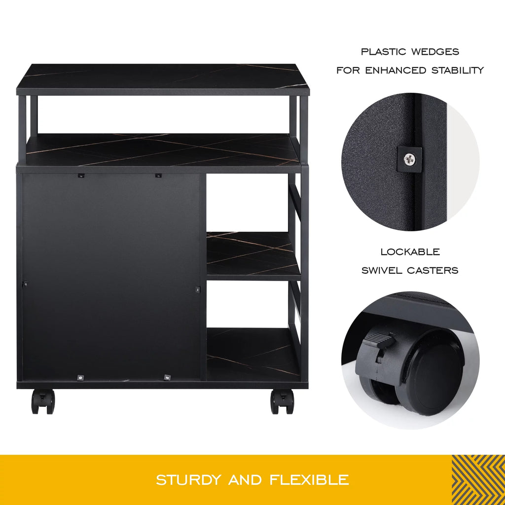 Black Marbled Mobile Office Storage Cabinet with Sliding Filing Drawers E97929
