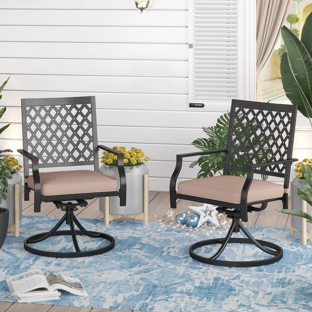 Set of 2 Metal Swivel Outdoor Dining Chairs with Beige Cushions X8361