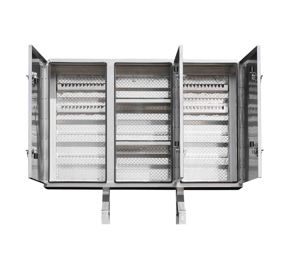 68" x 80" x 14" Aluminum Flatbed Trailer Cab Rack with 3 Mirror Finish Doors K4106