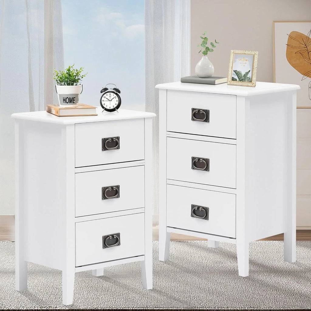 White 3 Drawer Nightstand with Solid Wood Legs C807