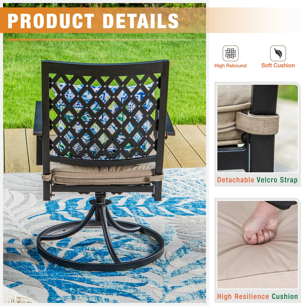 Set of 2 Metal Swivel Outdoor Dining Chairs with Beige Cushions X8361