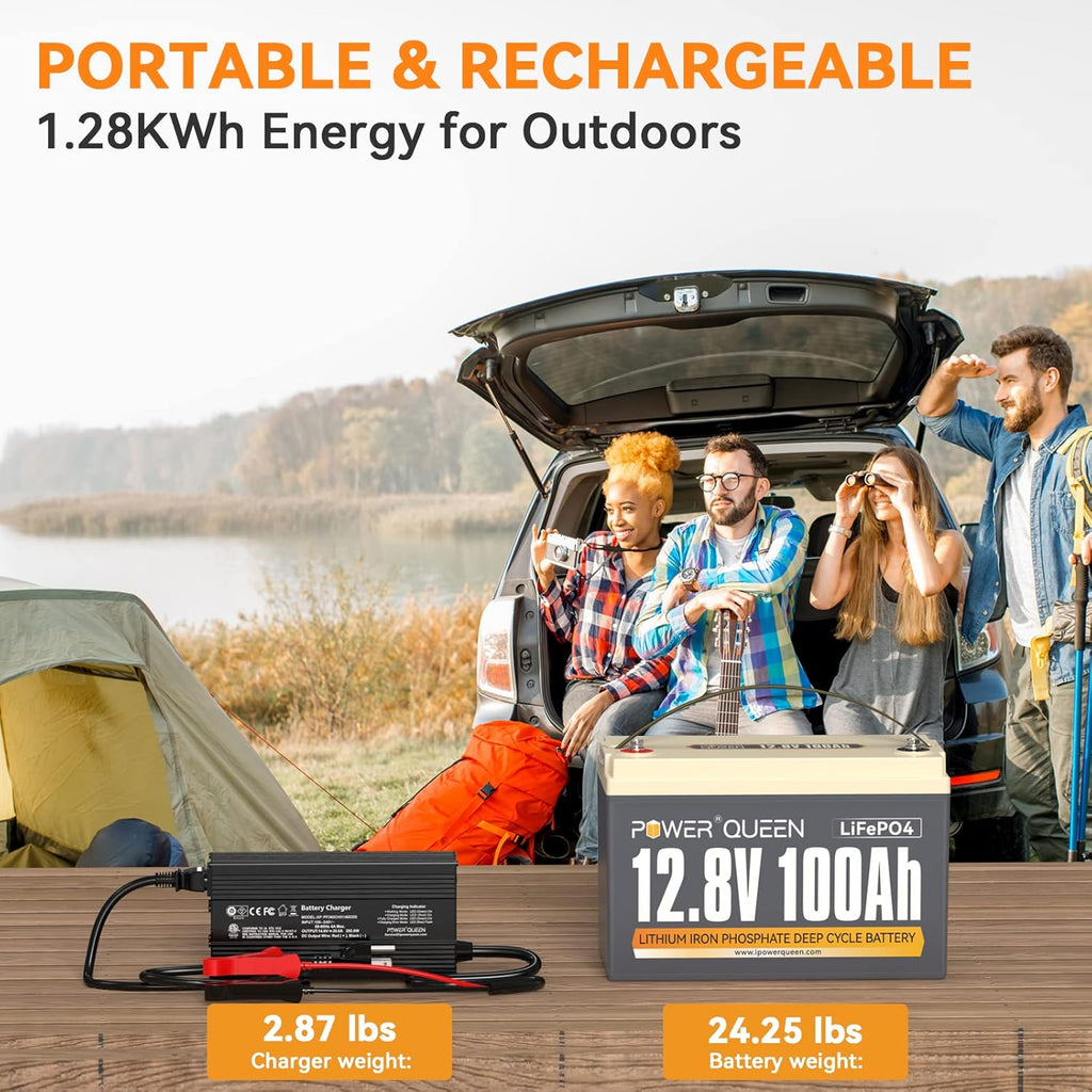 12.8V 100Ah LiFePO4 Battery with 14.6V 20A LiFePO4 Battery Charger A1924