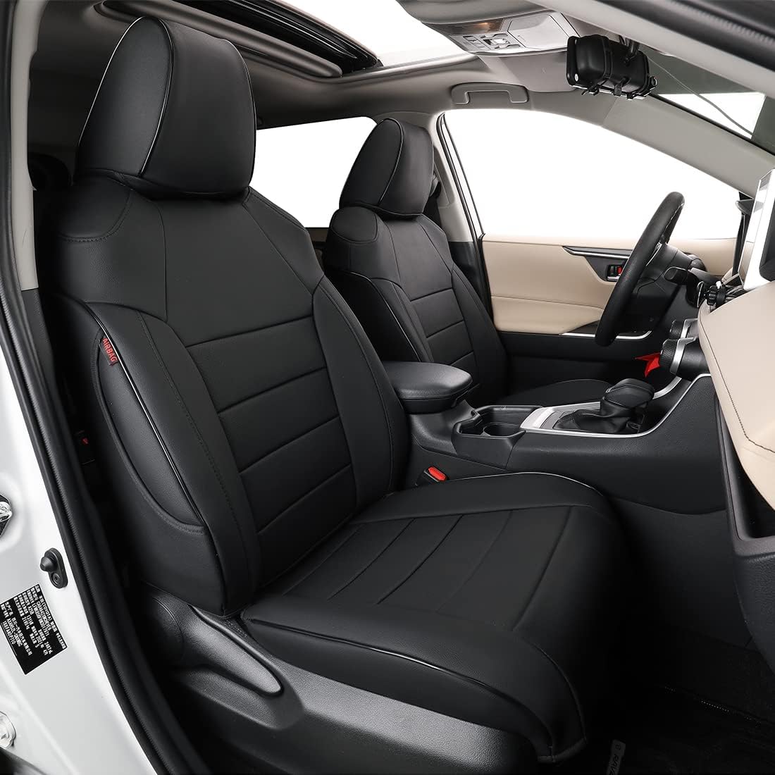 Custom Fit Full Set Car Seat Covers Leatherette Black with Red Piping H659759