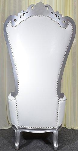 Silver Baroque Hand Carved Throne Chair with White Vinyl W359223