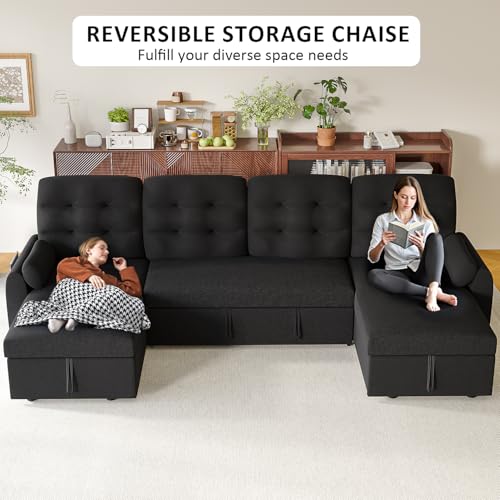 Convertible Sleeper Sofa Bed with Storage Chaise S142