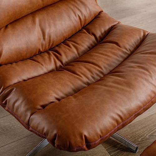 Cream Linen Swivel Accent Chair with Ottoman L90467