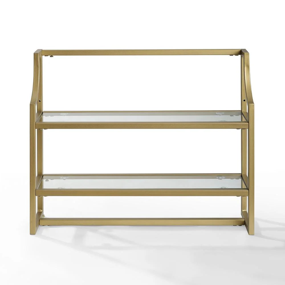 Soft Gold 2 Shelf Glass Metal Wall Shelf O56163