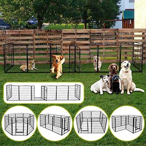 16 Panels 32 in Black Metal Pet Playpen E663318