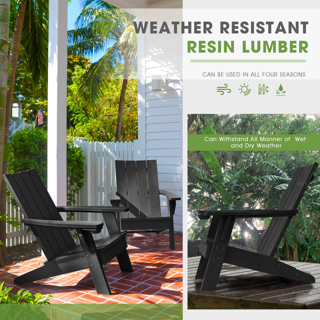 Black Plastic Adirondack Chair with Cup Holder P342149
